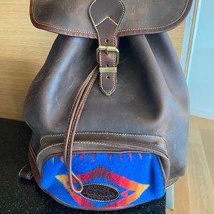 Roots brown genuine leather backpack with adjustable straps